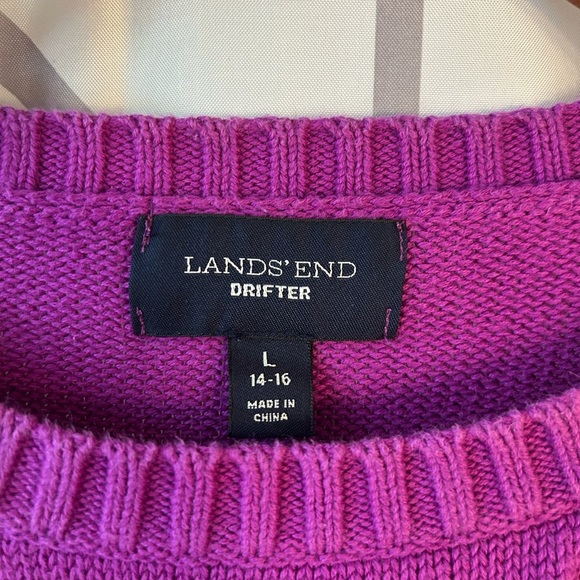Lands' End Purple Crew Neck Sweater with Cable Knit - Picture 3 of 5